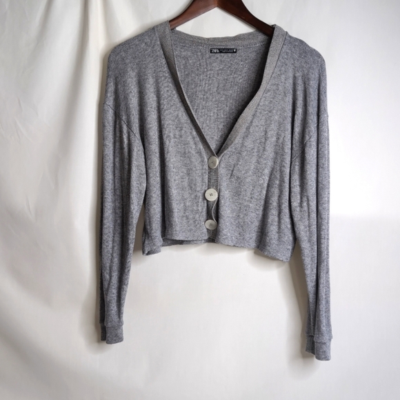 Zara Light weight Grey Cropped Button Cardigan, Size S - Picture 1 of 6